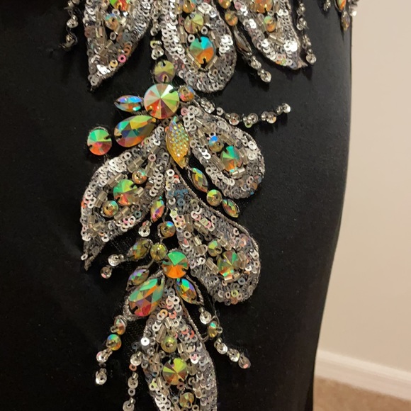 Black and silver prom dress.  Tony Bowls Paris. Size 6.  Worn once. Extra long. - Picture 3 of 4